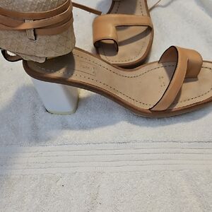 Reed Krakoff Tan Leather Two-Strap Block Heel Sandals